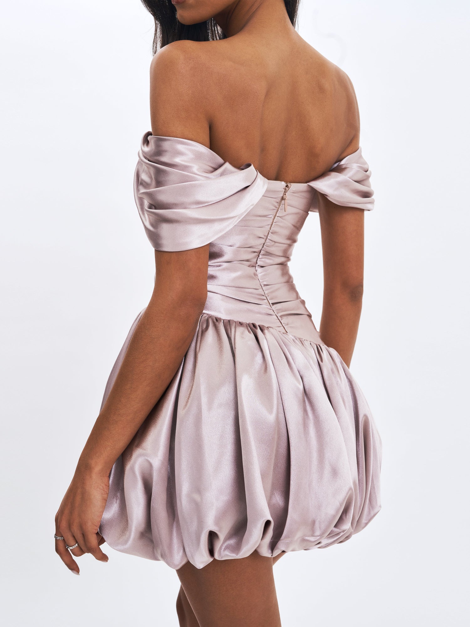 Milena Ruched Asymmetrical Bubble Mini Dress | Champagne