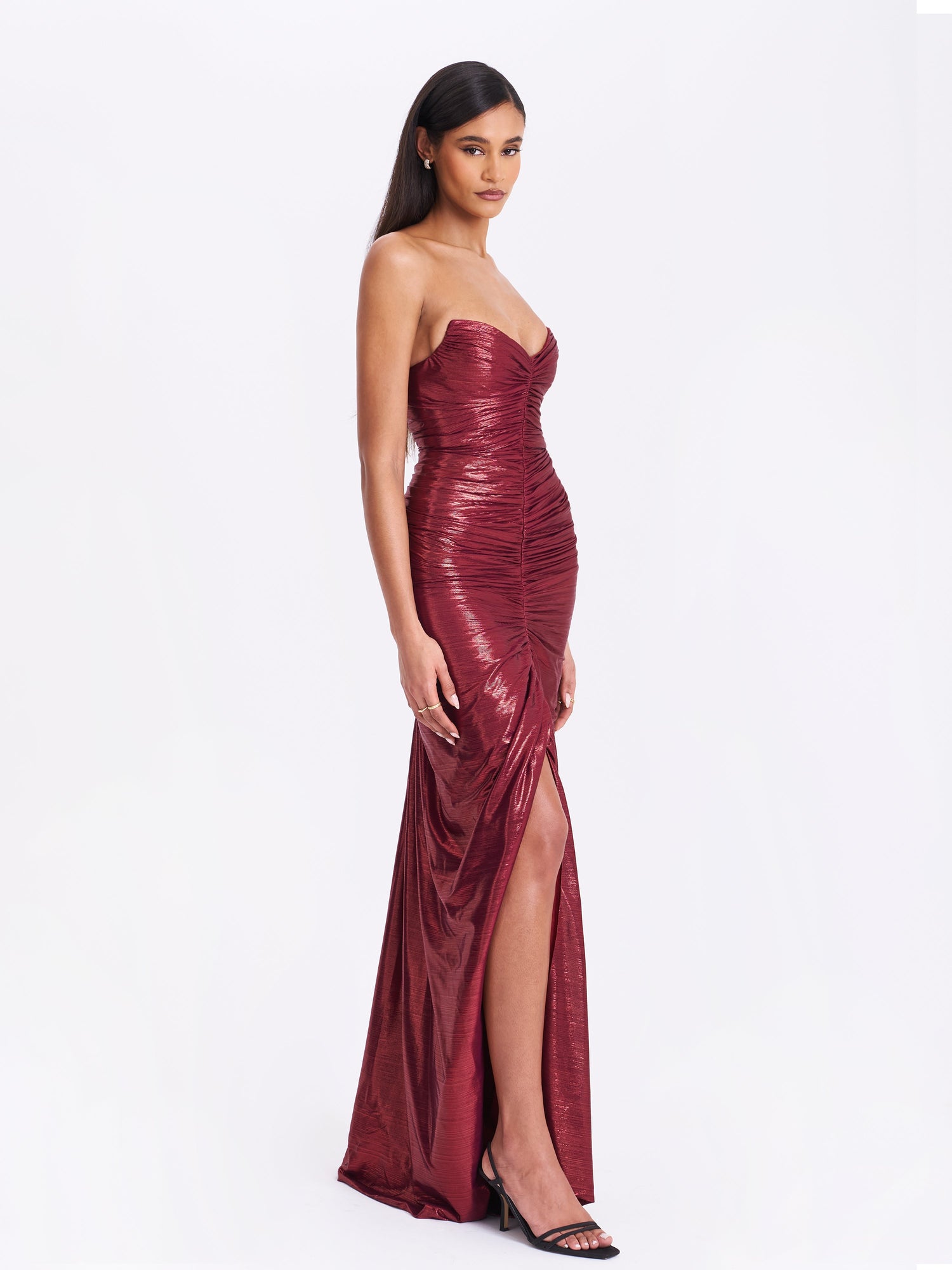 Sable Ruched Glitter Mermaid Gown | Burgundy