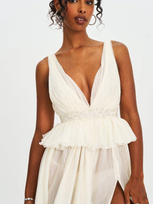Calleigh Flare Beaded Belt Maxi Gown | Off White
