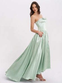 Lael Back Button Trailing Gown | Mint Green