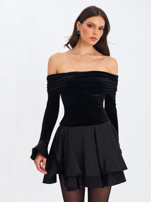 Magnolia Off-Shoulder Layered Satin Mini Dress | Black