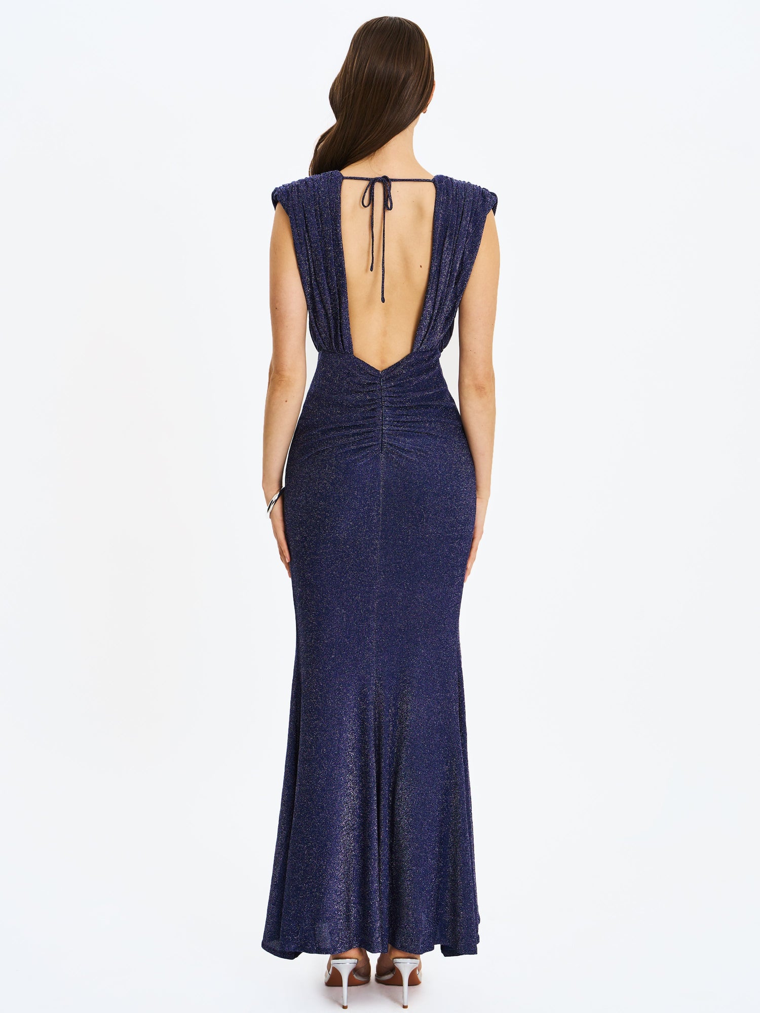 Terri Sparkle Plunging Backless Maxi Dress | Navy