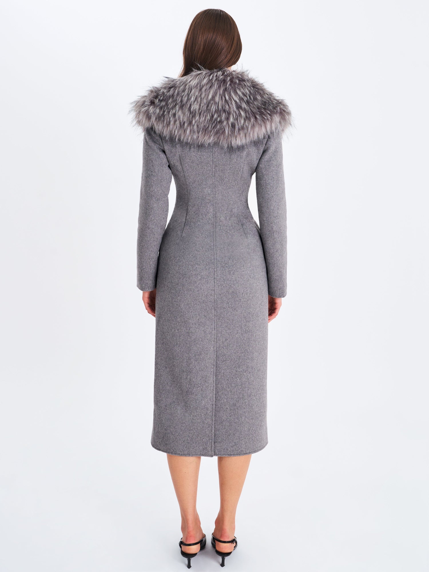 Faye Wool Blend Single-Breasted Coat with Removable Faux Fur Collar | Grey
