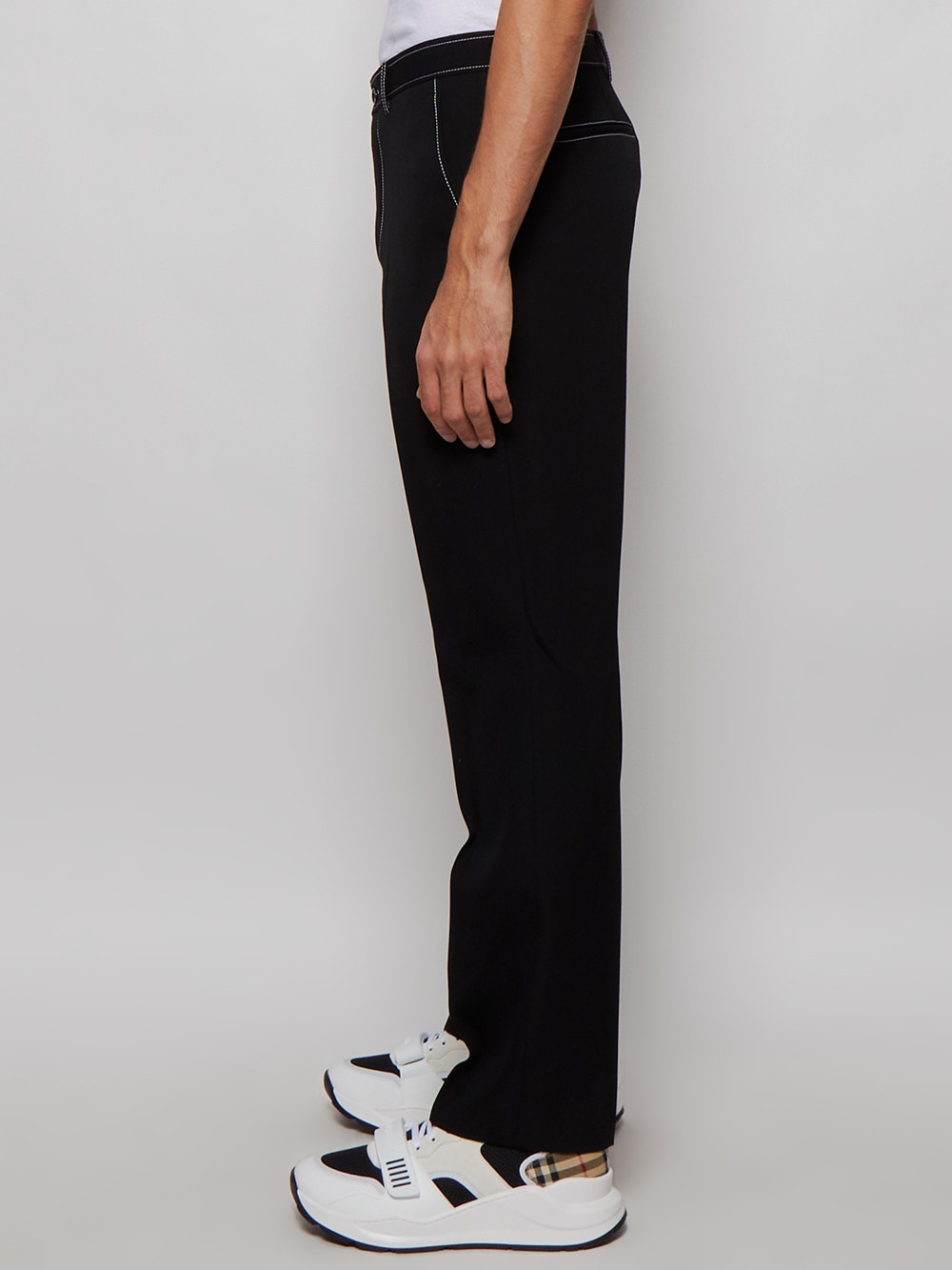 Men | BURBERRY | Grain De Poudre Wool Tailored Trousers | Black