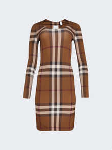 Women | BURBERRY | Check Stretch Long Sleeve Dress | Dark Birch Brown