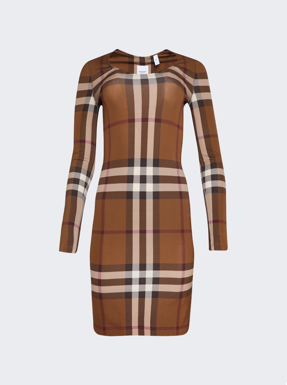 Women | BURBERRY | Check Stretch Long Sleeve Dress | Dark Birch Brown