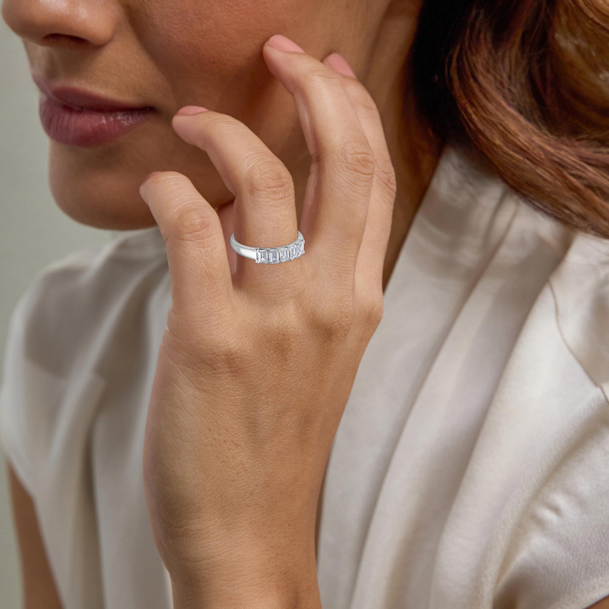 1.00 CT Emerald Lab-Grown Diamond | Five Stone Anniversary Wedding Band Ring | 14K White Gold | G Color | VS Clarity