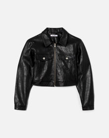Womens | Leather Zip Trucker | Black