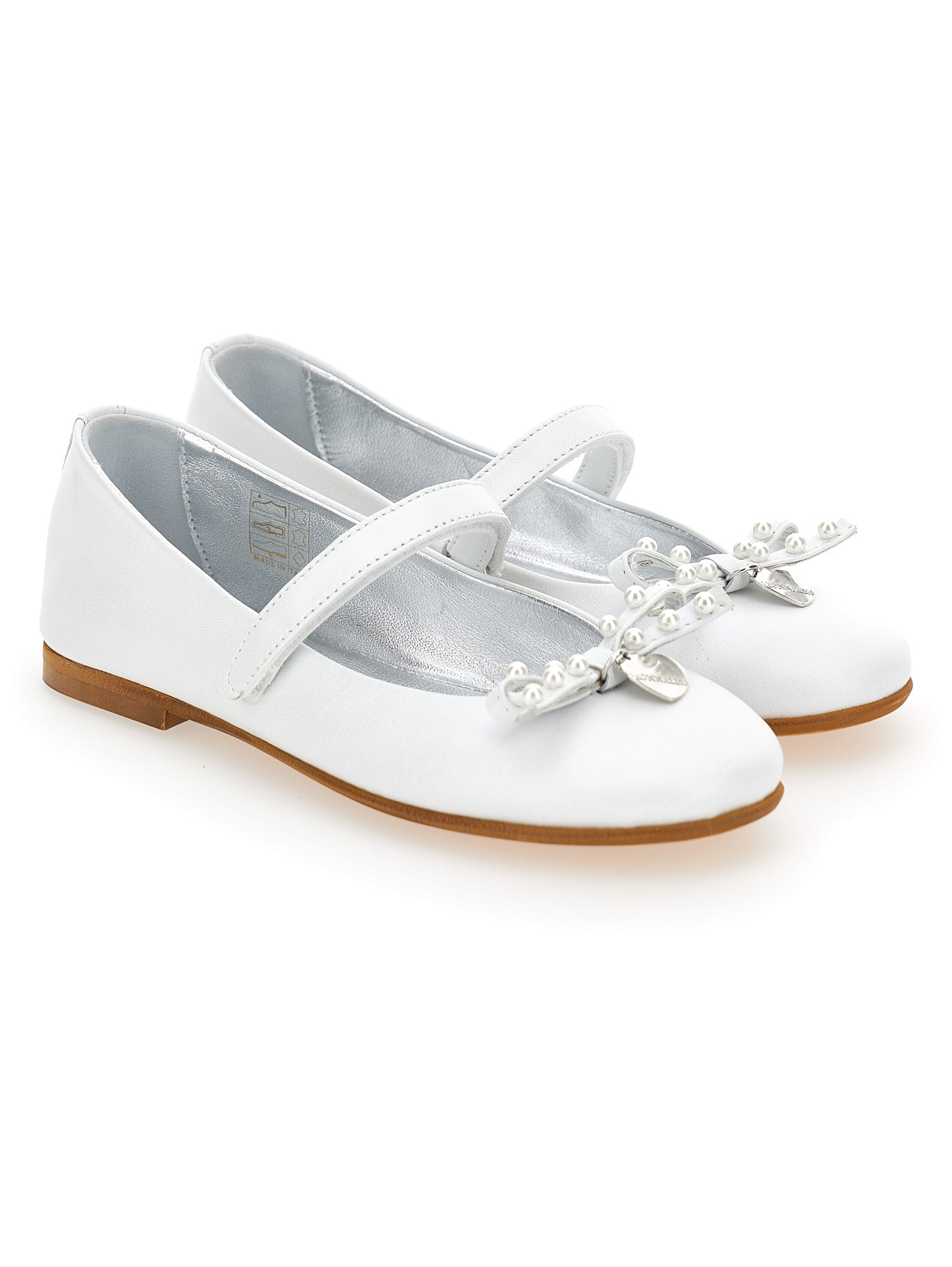 Girls | Pearly Leather Ballet Flats With Bow | Cream
