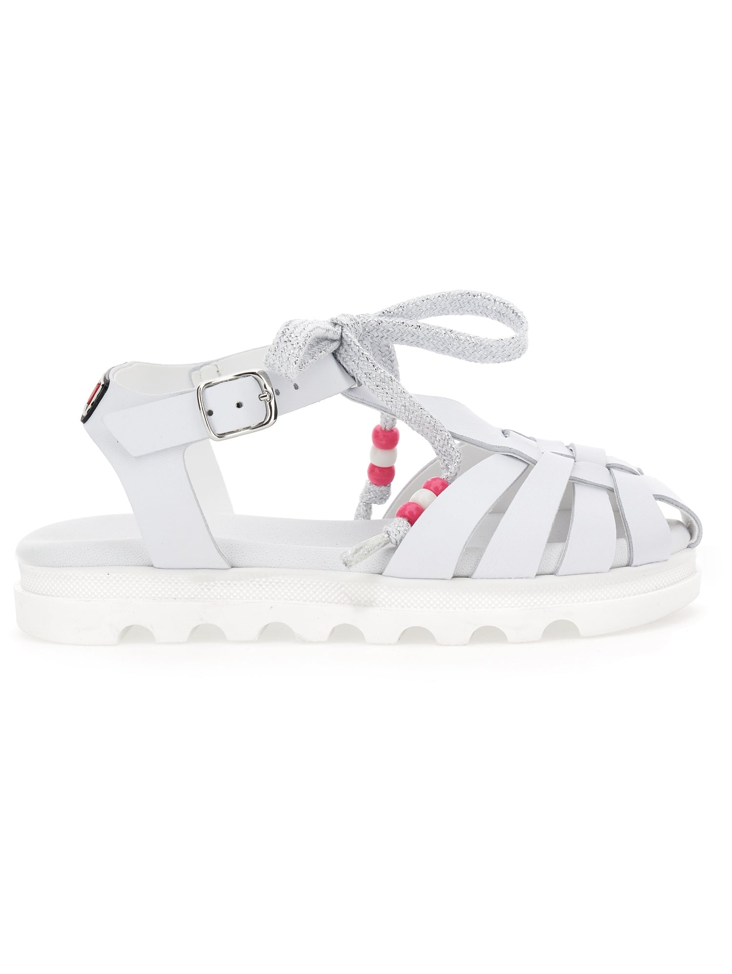Girls | Leather Sandals With Beads | White