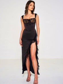 Freddie Lace Satin Maxi Corset Dress | Black