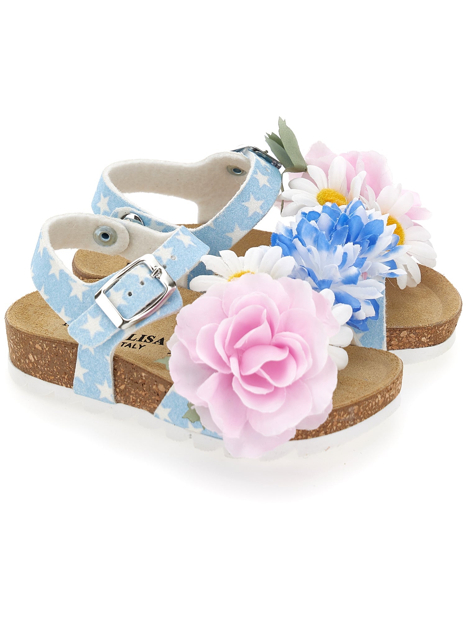 Girls | Sandals With Appliquéd Flowers | Sky Blue