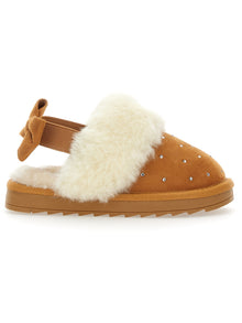Girls | Rhinestone Suede Sliders | Beige