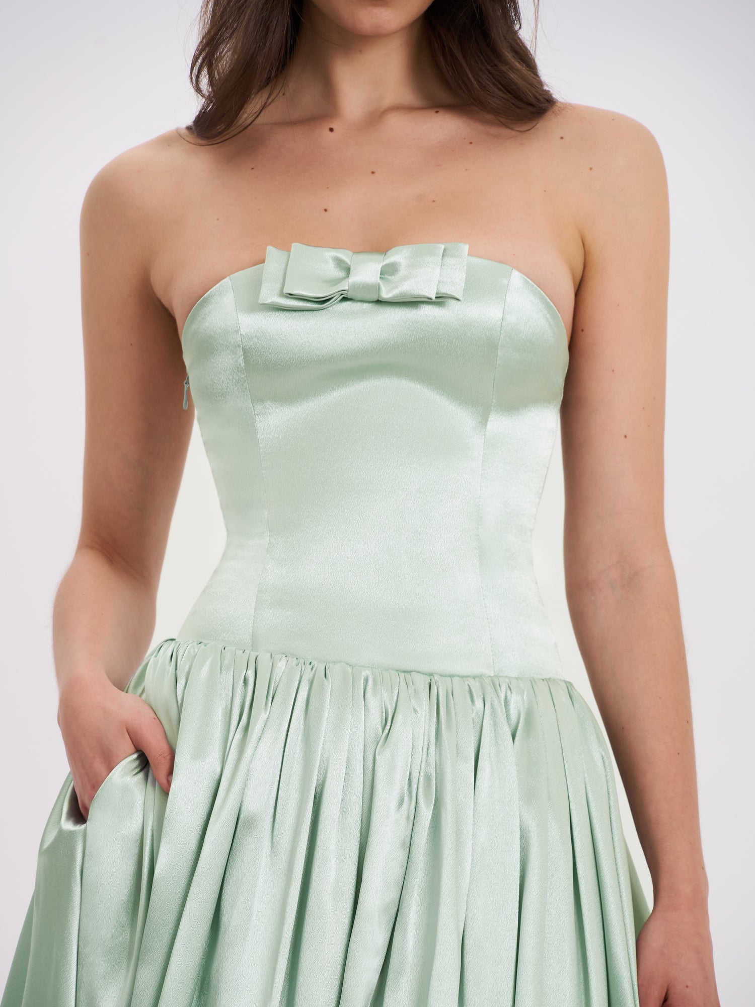 Lael Back Button Trailing Gown | Mint Green