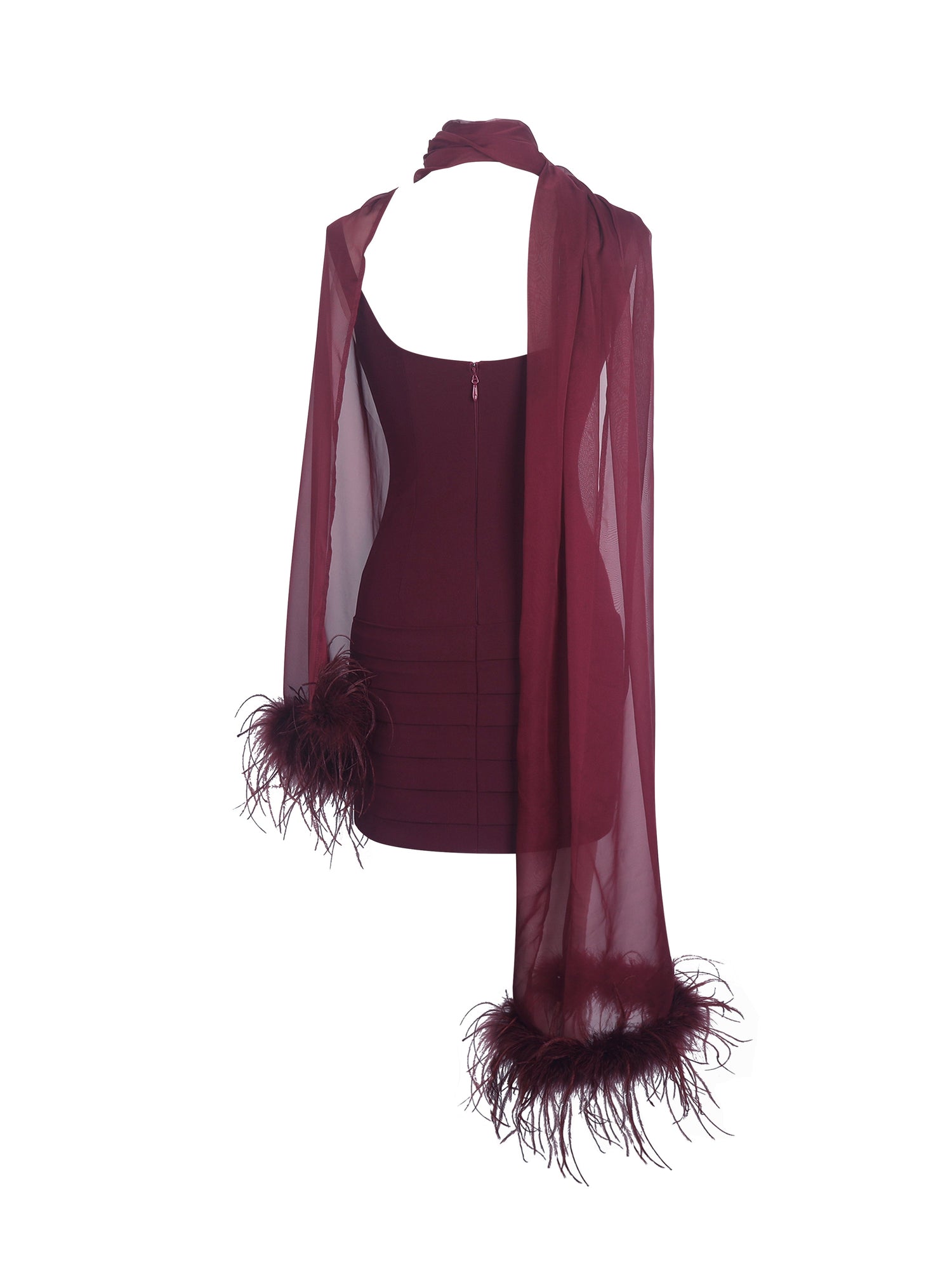 Tori Pleated Mini Dress with Chiffon Scarf | Wine Red