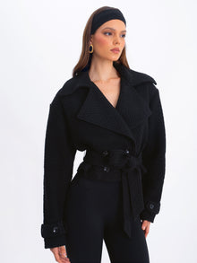 Dara Wool Blend Cropped Double-Breasted Belted Coat | Black