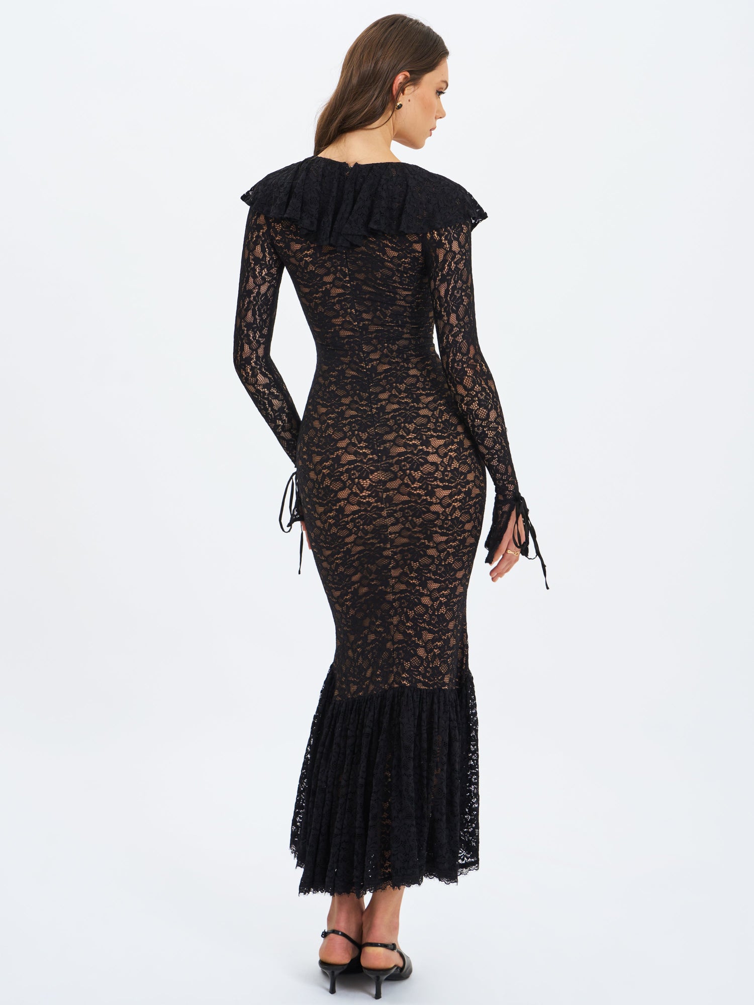 Parisa Lace Ruffled Mermaid Maxi Dress | Black