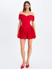 Narelle Off-Shoulder Sweetheart Drop Waist Mini Dress | Crimson