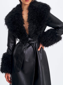 Zariah Faux Fur Trimmed Longline Coat | Black