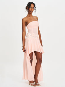 Mae Ruched Breast Applique Trim Trailing Dress | Pink