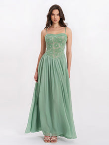Ucille Embroidered Chiffon Maxi Dress | Sage Green