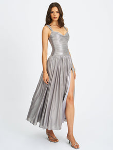 Palmer Glitter Drop Waist Maxi Dress | Silver
