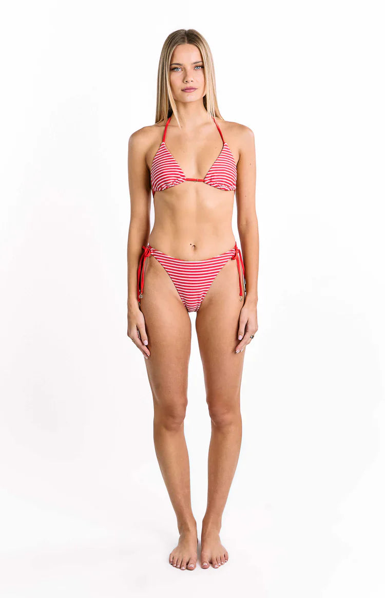 9.0 Swim Wave Tie Bikini Bottoms | Red Stripe