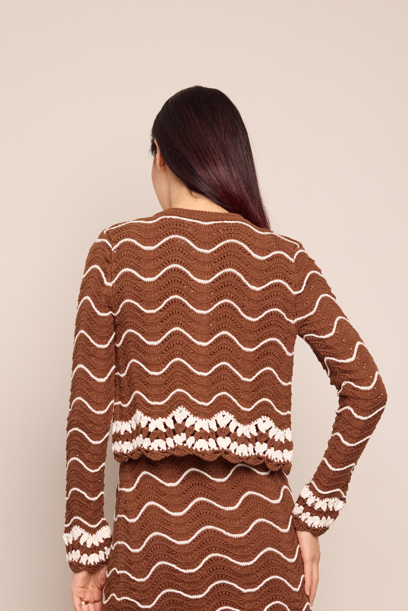Jolene Cardigan | Brown Ivory Wave Multi Crochet