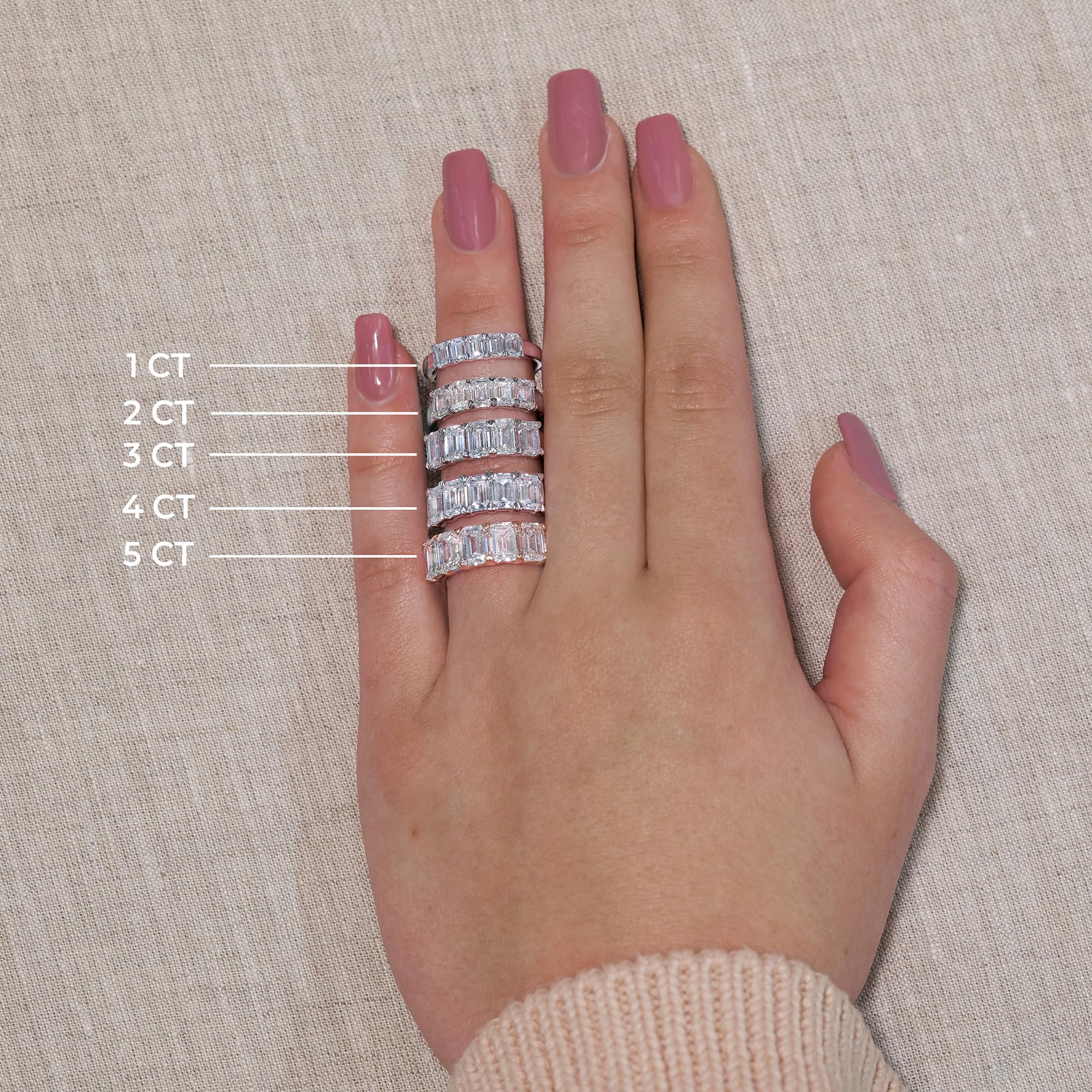 3.00 CT Emerald Lab-Grown Diamond | Five Stone Anniversary Wedding Band Ring | 14K White Gold | G Color | VS Clarity