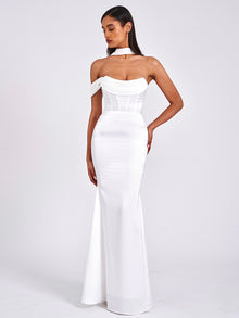 Ivona Halter Neck Double Duchess Satin Gown | White