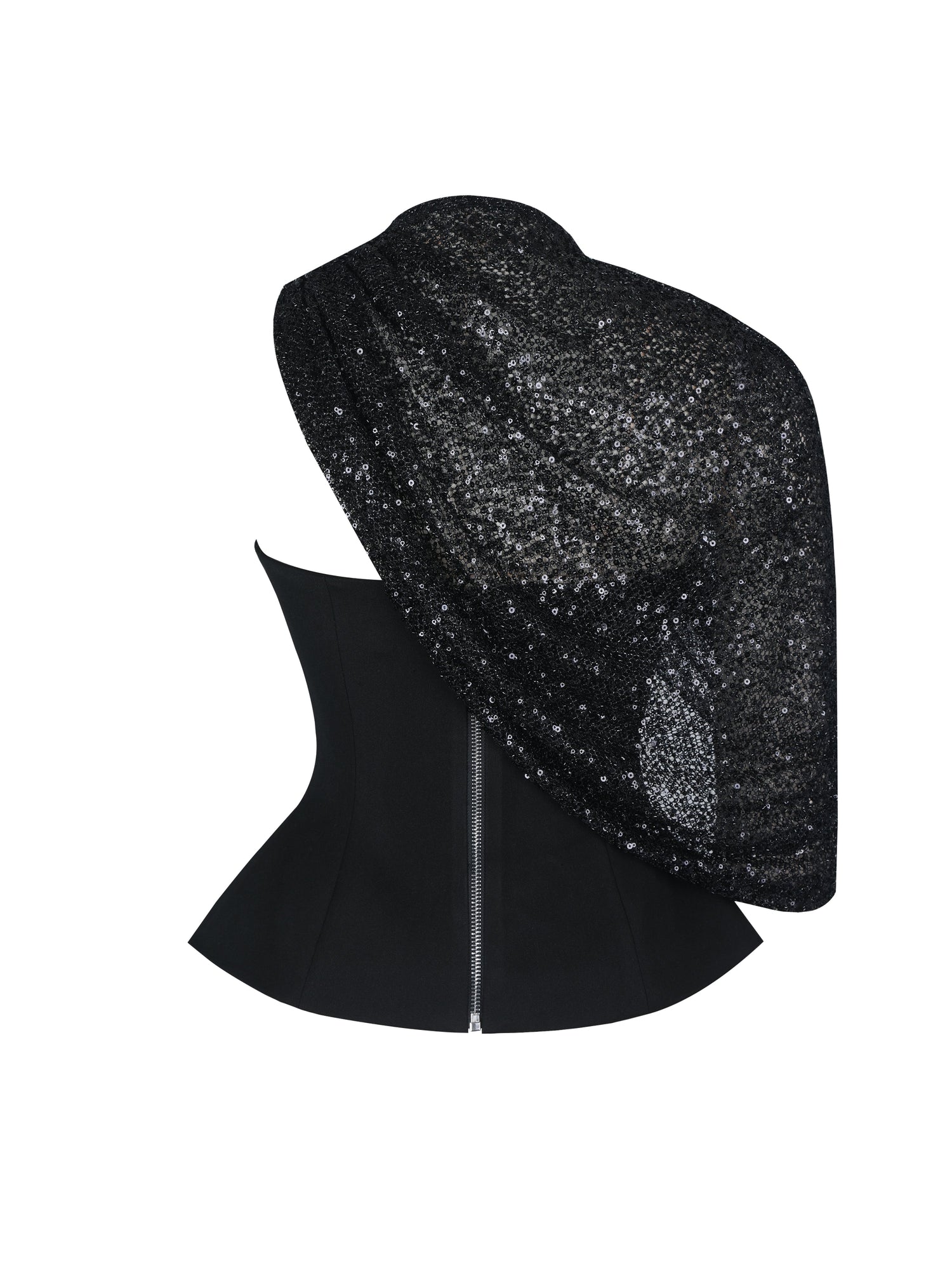 Quinette Peplum Top with Beaded Asymmetrical Cape | Black