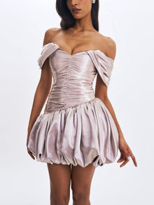 Milena Ruched Asymmetrical Bubble Mini Dress | Champagne
