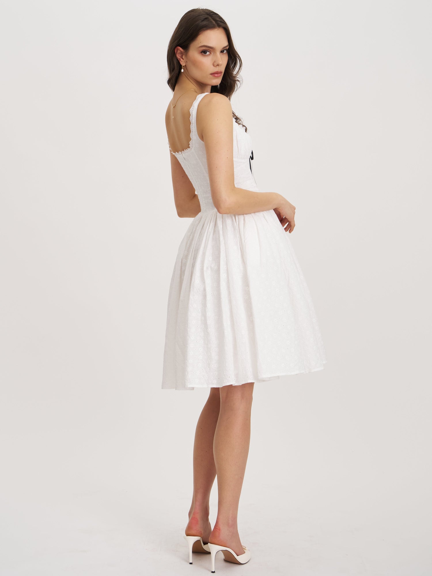 Madison Cotton Eyelet Square Neck Midi Dress | White