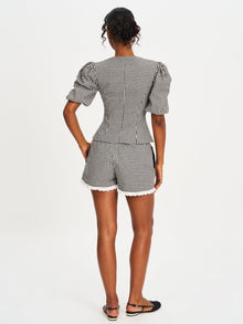 Qutayla Cotton Lace Trim Shorts | Black Gingham