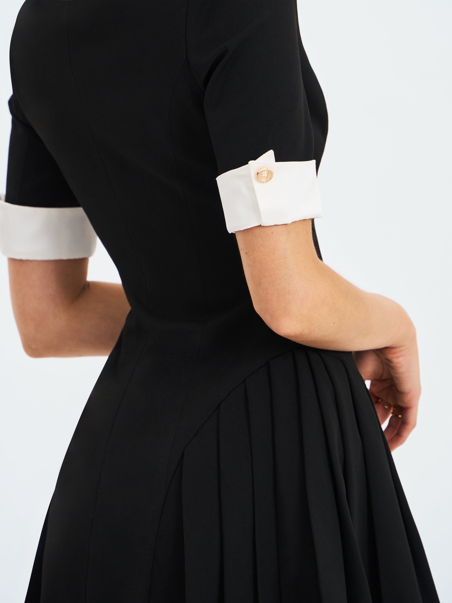 Ilitha Woven Crepe Pleated Mini Blazer Dress | Black