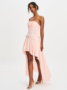 Mae Ruched Breast Applique Trim Trailing Dress | Pink