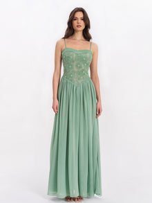Ucille Embroidered Chiffon Maxi Dress | Sage Green