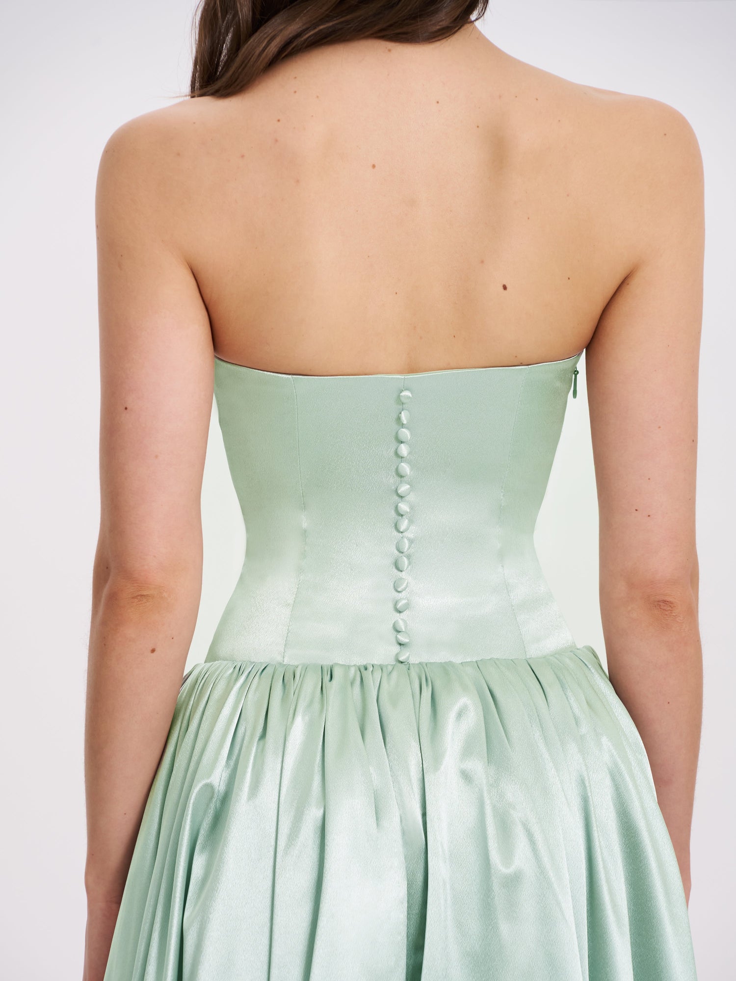 Lael Back Button Trailing Gown | Mint Green