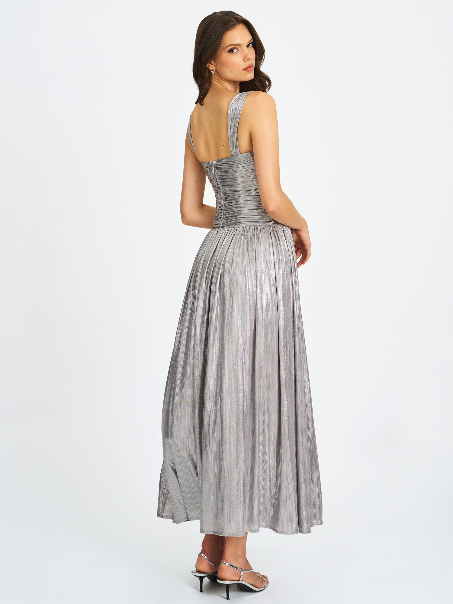 Palmer Glitter Drop Waist Maxi Dress | Silver