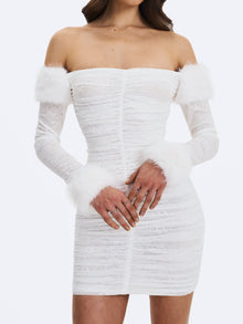 Lani Lace Off-Shoulder Ruched Mini Dress | White
