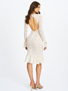 Pamina Crochet Long Sleeve Midi Flare Mermaid Dress | Beige