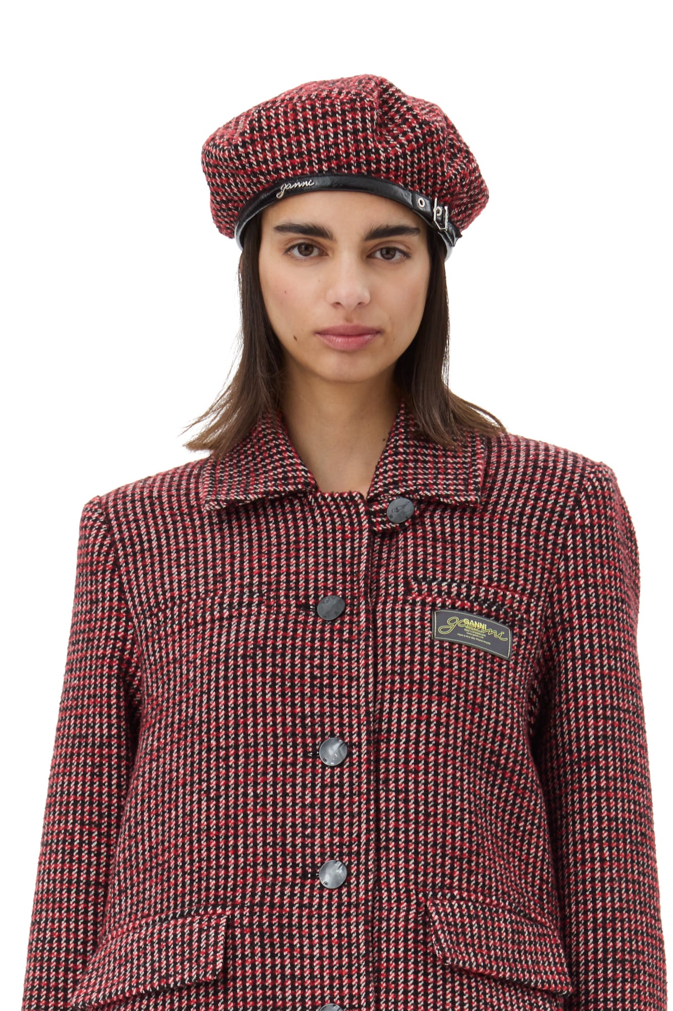 Woven Beret - Check | Racing Red