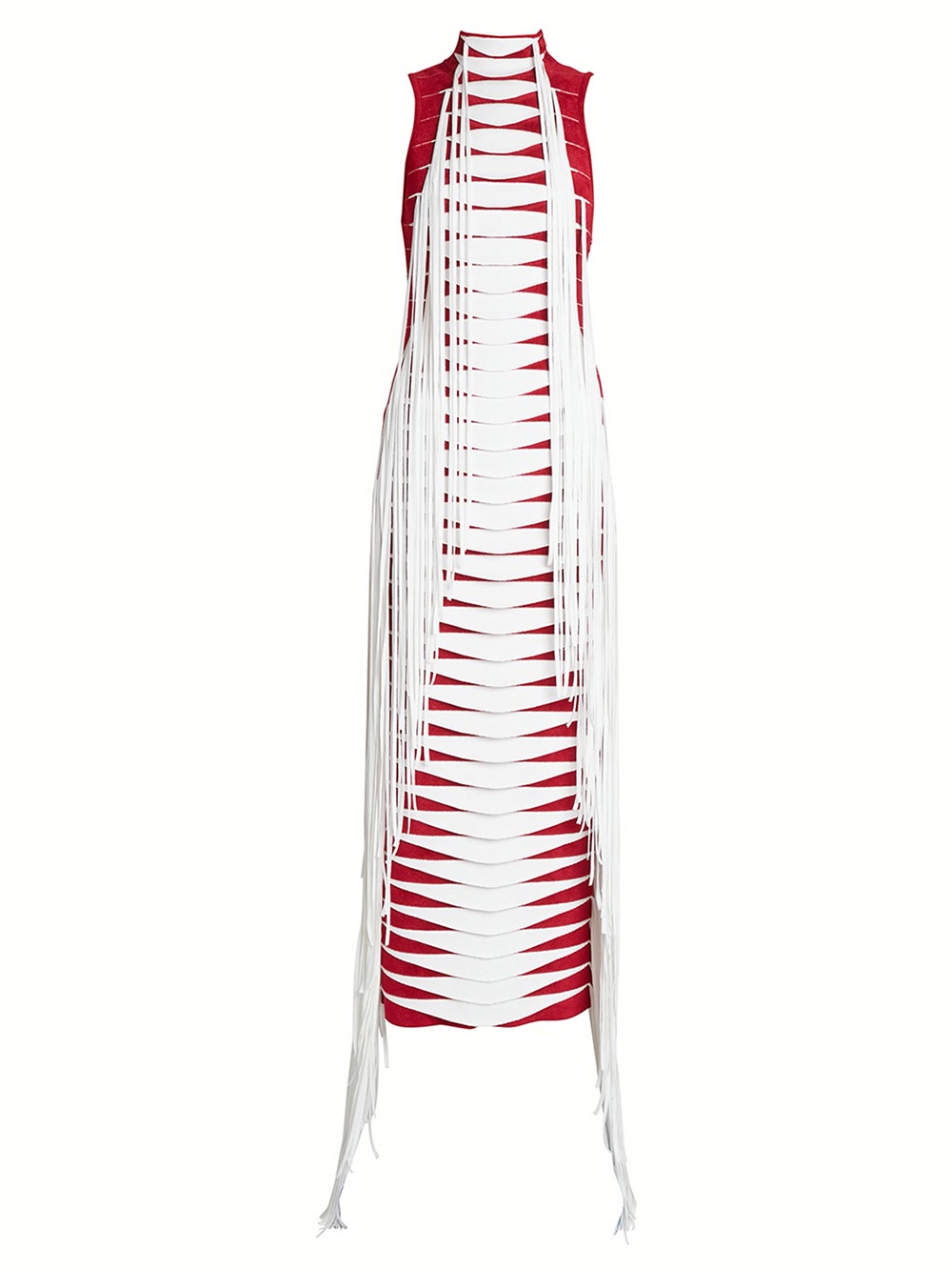 ALAÏA | Long 3d Python Knit Tube Dress | Red & White