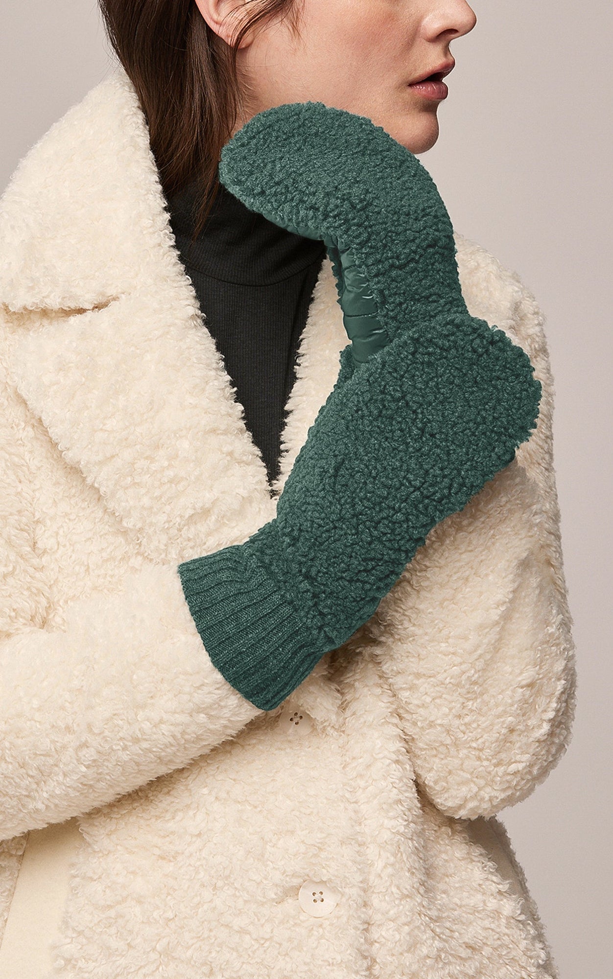 Alina Sustainable Faux Sherpa Puffer Mittens | Spruce