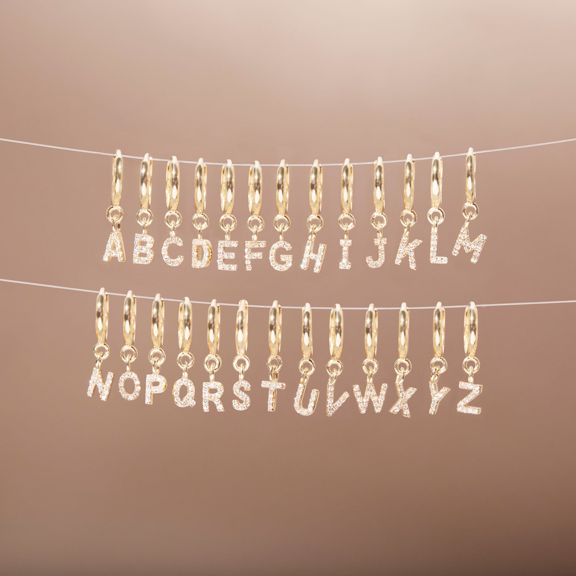 All Caps Pave Initial Huggie