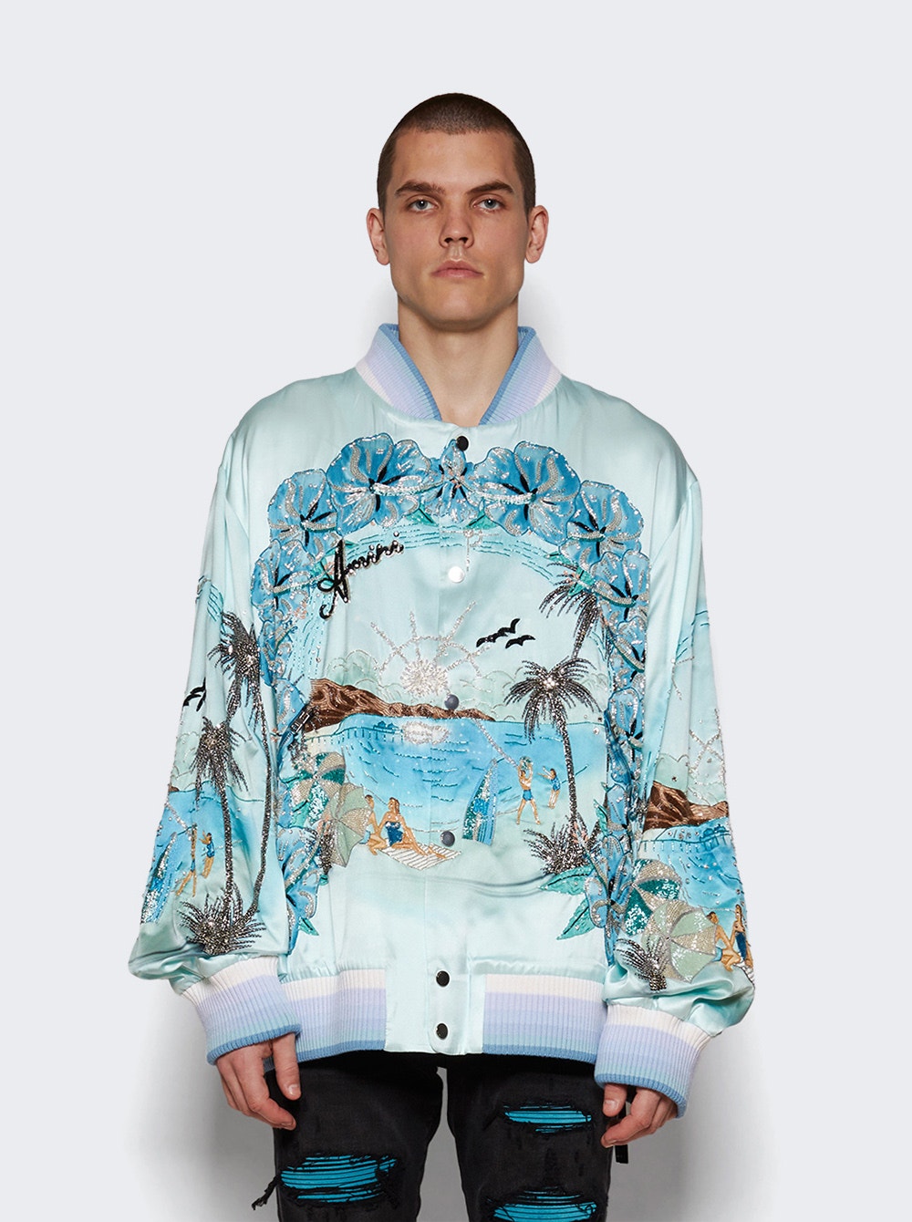 Men | Amiri | Resort Club Embellished Bomber Cerulean | Blue