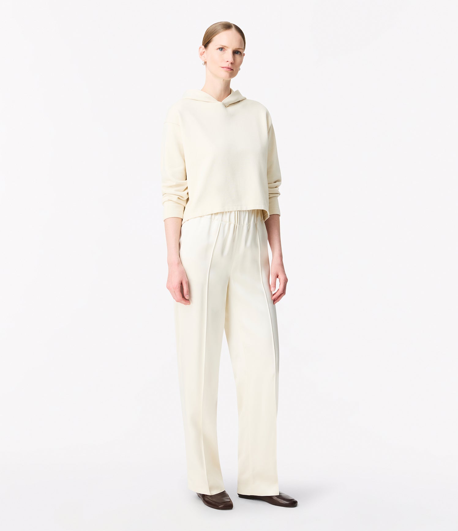 Another Tomorrow Cropped Hoodie in Parchment – Cotton Women's Top