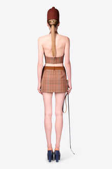 Crystal Button Checked Mini Skirt | Caramel Multi