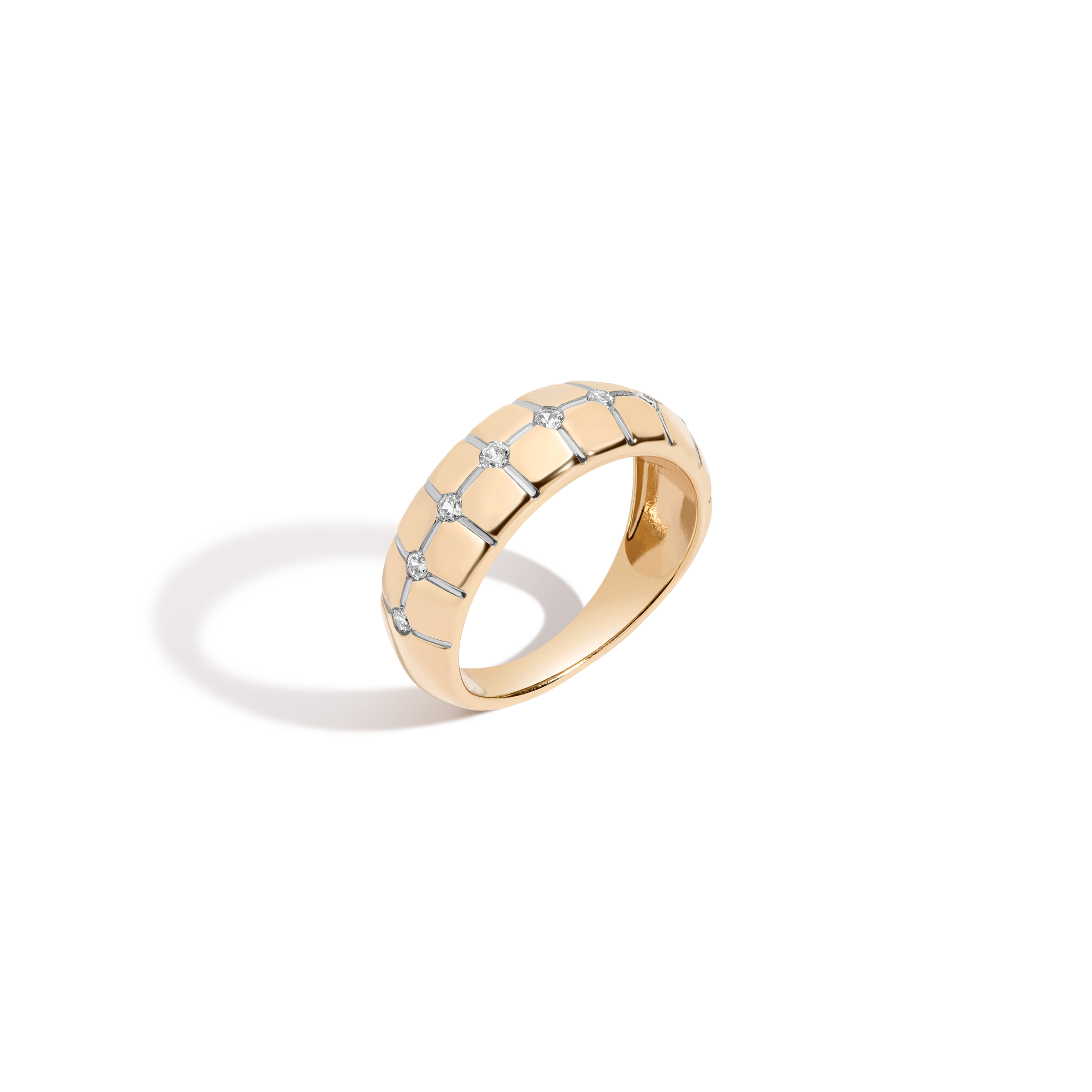 Lab Grown White Sapphire Matrix Ring Vermeil Yellow Gold