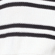 Fabric swatch for the LSPACE Ultra Stripe Sweater in black-white, showing the bold black and white horizontal stripe pattern and ribbed knit texture.